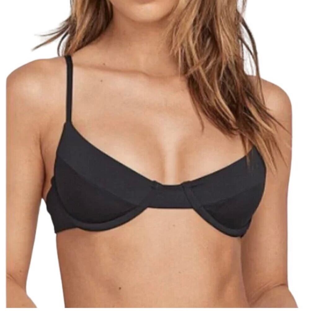 Volcom Bikini Top Black Size Medium Simply Seamless Underwire Bra NWT Eco True